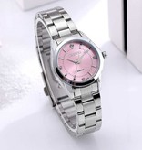 CHENXI Luxe Horloge voor Dames - Waterdicht Stras Horloge Roestvrij Stalen Armband Roze