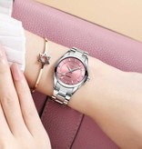 CHENXI Luksusowy zegarek dla kobiet - wodoodporny zegarek z kryształu górskiego, bransoleta ze stali nierdzewnej, różowy