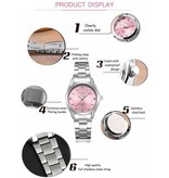 CHENXI Luxe Horloge voor Dames - Waterdicht Stras Horloge Roestvrij Stalen Armband Roze