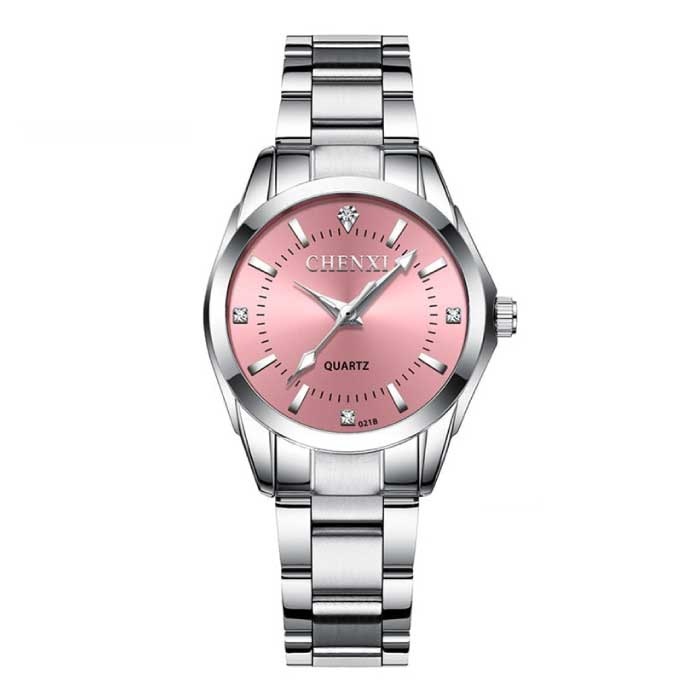 Reloj de lujo para mujer - Reloj resistente al agua con diamantes de imitación Pulsera de acero inoxidable Rosa