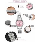 CHENXI Luksusowy zegarek dla kobiet - Wodoodporny zegarek z kryształu górskiego Bransoletka ze stali nierdzewnej Biała