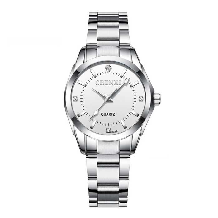 Luxury Watch for Women - Waterproof Rhinestone Watch Stainless Steel Bracelet White