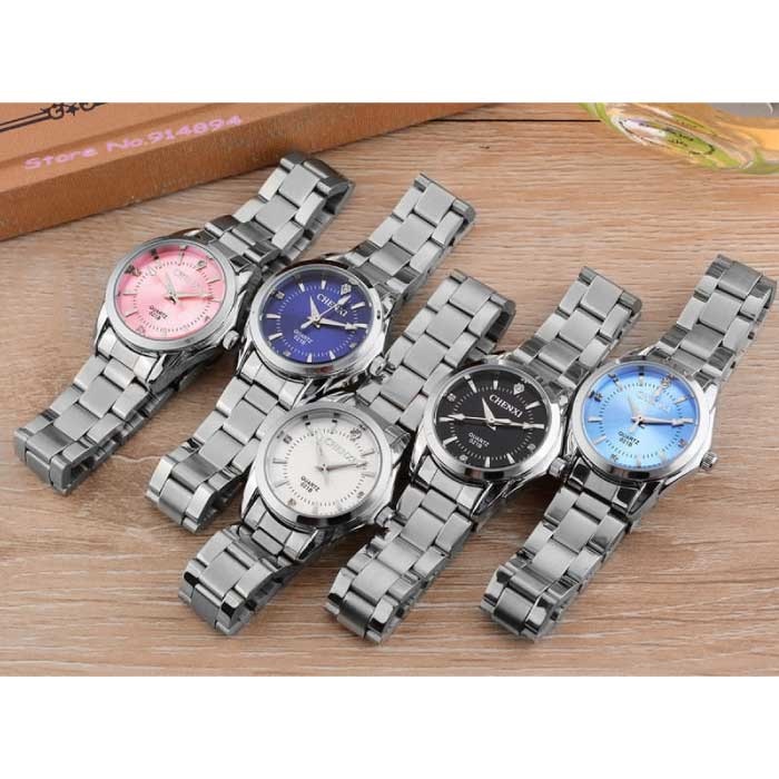 Reloj de lujo para mujer Reloj resistente al agua con diamantes de imitacion Pulsera de acero inoxidable Azul