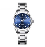 CHENXI Luxe Horloge voor Dames - Waterdicht Stras Horloge Roestvrij Stalen Armband Blauw