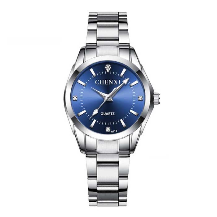 Luksusowy zegarek dla kobiet - wodoodporny zegarek z kryształu górskiego, bransoleta ze stali nierdzewnej, niebieska