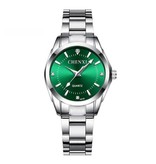 CHENXI Luksusowy zegarek dla kobiet - wodoodporny zegarek z kryształu górskiego, bransoleta ze stali nierdzewnej, zielony
