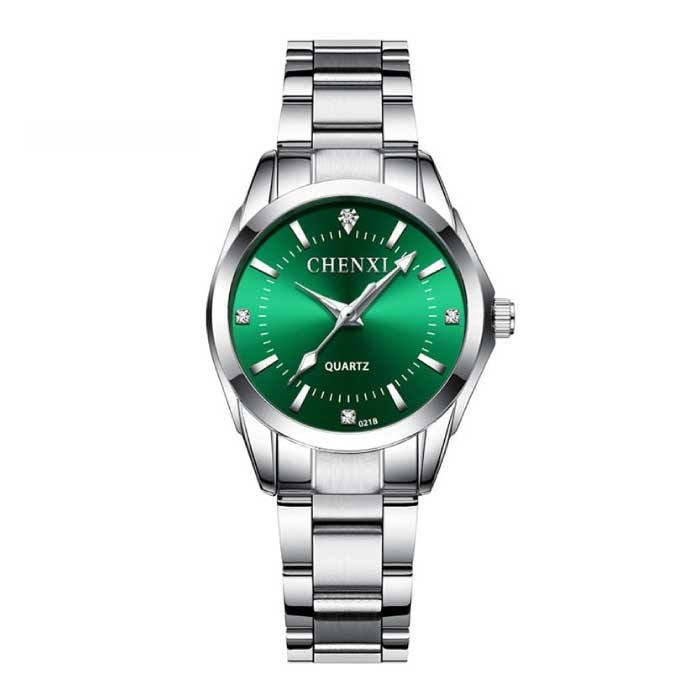 Luksusowy zegarek dla kobiet - wodoodporny zegarek z kryształu górskiego, bransoleta ze stali nierdzewnej, zielony