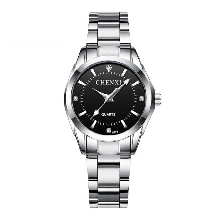 Reloj de lujo para mujer - Reloj resistente al agua con diamantes de imitación Pulsera de acero inoxidable Negro