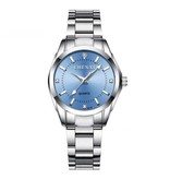 CHENXI Luxe Horloge voor Dames - Waterdicht Stras Horloge Roestvrij Stalen Armband Lichtblauw