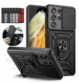 Huikai Samsung Galaxy S20 Ultra - Armor Hoesje met Kickstand en Camera Bescherming - Pop Grip Cover Case Zwart