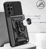 Huikai Samsung Galaxy A42 - Armor Case con función atril y protección de la cámara - Pop Grip Cover Case Black