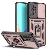 Huikai Samsung Galaxy S21 - Armor Case with Kickstand and Camera Protection - Pop Grip Cover Case Pink