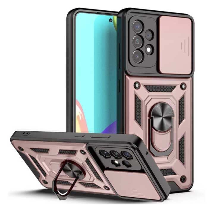 Huikai Samsung Galaxy Note 20 - Armor Case con función atril y protección de la cámara - Pop Grip Cover Case Pink