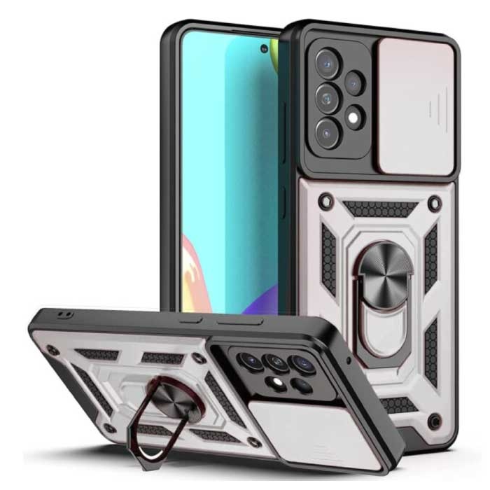 Samsung Galaxy S20 - Armor Hoesje met Kickstand en Camera Bescherming - Pop Grip Cover Case Zilver