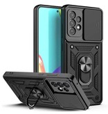 Huikai Samsung Galaxy A32 - Armor Case con función atril y protección de la cámara - Pop Grip Cover Case Black