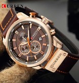 Curren Luxury Watch for Men with Leather Strap - Quartz Sport Chronograph Wristwatch Brown