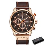 Curren Luxury Watch for Men with Leather Strap - Quartz Sport Chronograph Wristwatch Brown