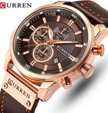 Curren Luxury Watch for Men with Leather Strap - Quartz Sport Chronograph Wristwatch Silver Black