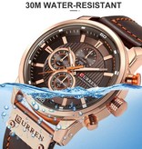 Curren Luxury Watch for Men with Leather Strap - Quartz Sport Chronograph Wristwatch Silver Black