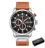 Curren Luxusuhr für Herren mit Lederband - Quarz Sport Chronograph Armbanduhr Silber Schwarz