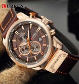 Curren Luxusuhr für Herren mit Lederarmband - Quarz Sport Chronograph Armbanduhr Grau