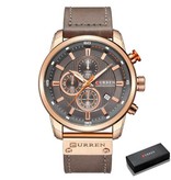 Curren Luxusuhr für Herren mit Lederarmband - Quarz Sport Chronograph Armbanduhr Grau