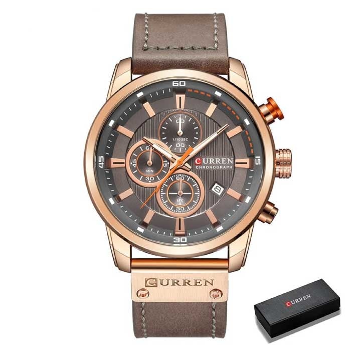 Luxusuhr für Herren mit Lederarmband - Quarz Sport Chronograph Armbanduhr Grau