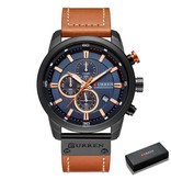 Curren Luxury Watch for Men with Leather Strap - Quartz Sport Chronograph Wristwatch Black Blue