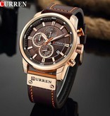 Curren Luxusuhr für Herren mit Lederarmband - Quarz Sport Chronograph Armbanduhr Schwarz