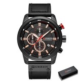 Curren Luxusuhr für Herren mit Lederarmband - Quarz Sport Chronograph Armbanduhr Schwarz
