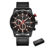 Curren Montre de Luxe pour Homme avec Bracelet en Cuir - Montre-Bracelet Chronographe Quartz Sport Noir