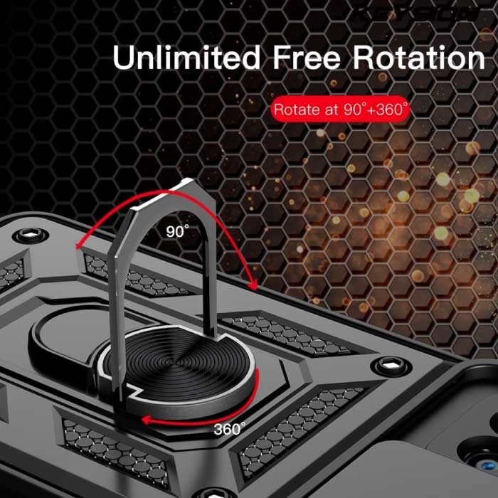 Keysion Xiaomi Redmi 10 - Custodia Armor con Cavalletto e Protezione Fotocamera - Custodia Pop Grip Cover Nera