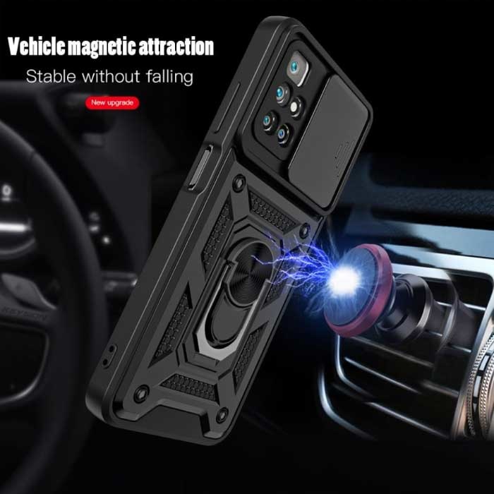 Keysion Xiaomi Poco M3 - Armor Case mit Ständer und Kameraschutz - Pop Grip Cover Case Rot