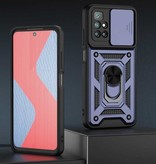 Keysion Xiaomi Poco F3 - Armor Hoesje met Kickstand en Camera Bescherming - Pop Grip Cover Case Blauw