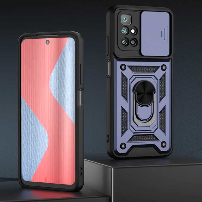 Xiaomi Redmi Note 11 Pro - Armor Hoesje met Kickstand en Camera Bescherming - Pop Grip Cover Case Blauw