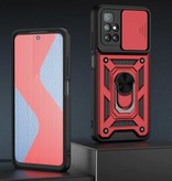 Keysion Xiaomi Poco M3 - Armour Case avec Kickstand et Camera Protection - Pop Grip Cover Case Rouge