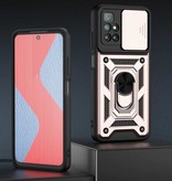 Keysion Xiaomi Redmi Note 10 - Coque Armor avec Béquille et Protection de Caméra - Coque Pop Grip Cover Or Rose