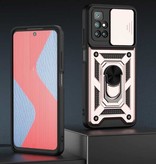 Keysion Xiaomi Poco M3 - Armor Case with Kickstand and Camera Protection - Pop Grip Cover Case Rose Gold