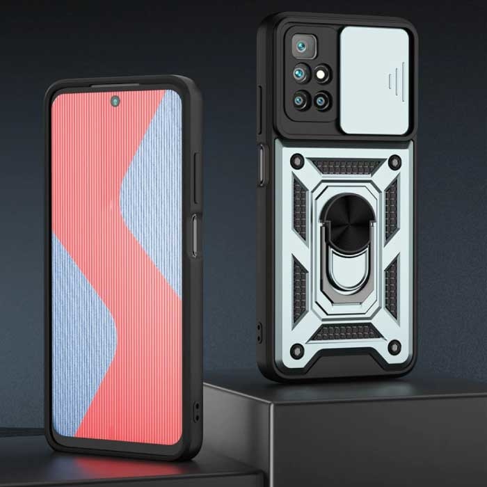 Keysion Xiaomi Redmi Note 10S - Armor Hoesje met Kickstand en Camera Bescherming - Pop Grip Cover Case Groen