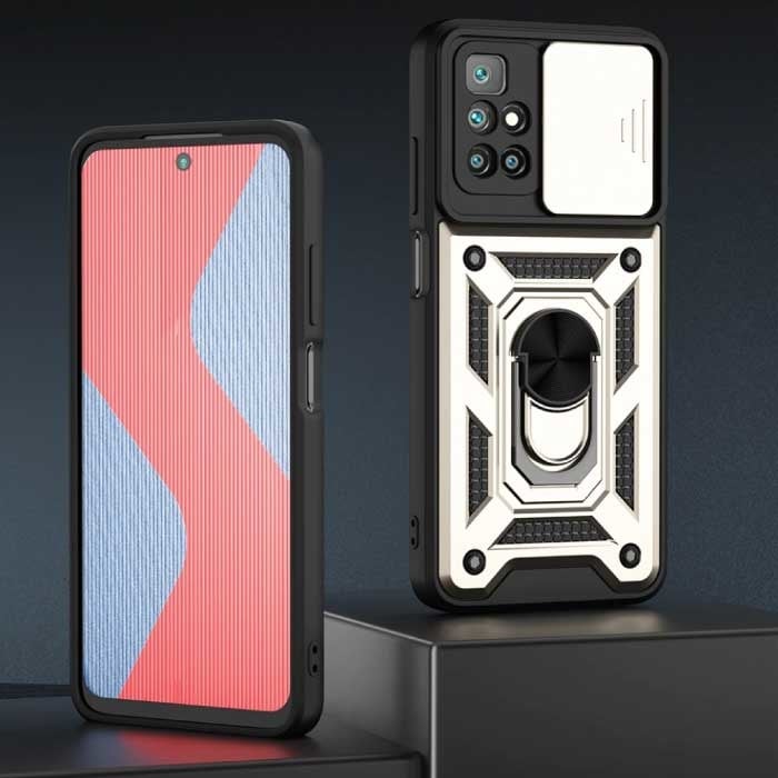 Xiaomi Redmi Note 11 - Armor Hoesje met Kickstand en Camera Bescherming - Pop Grip Cover Case Goud