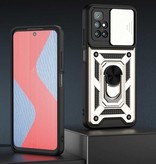 Keysion Xiaomi Poco F3 - Armor Hoesje met Kickstand en Camera Bescherming - Pop Grip Cover Case Goud