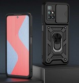 Keysion Xiaomi Poco M3 Pro - Coque Armor avec Béquille et Protection de Caméra - Coque Pop Grip Cover Noir