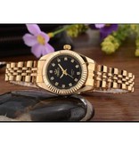 CHENXI Gouden Luxe Horloge voor Dames - Waterdicht Stras Horloge Roestvrij Stalen Armband Roze