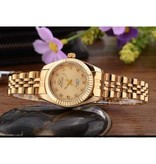 CHENXI Gouden Luxe Horloge voor Dames - Waterdicht Stras Horloge Roestvrij Stalen Armband Roze