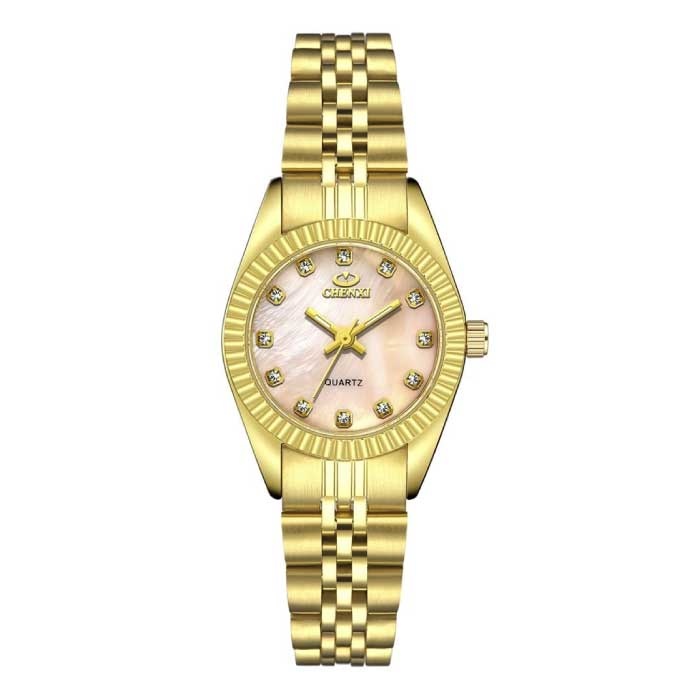 Luksusowy zegarek dla kobiet - wodoodporny zegarek z kryształu górskiego, bransoleta ze stali nierdzewnej, różowy - Copy