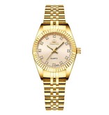 CHENXI Gouden Luxe Horloge voor Dames - Waterdicht Stras Horloge Roestvrij Stalen Armband Wit