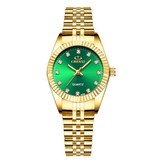 CHENXI Złoty luksusowy zegarek dla kobiet - wodoodporny zegarek z kryształu górskiego, bransoleta ze stali nierdzewnej, zielony