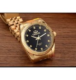 CHENXI Gouden Luxe Horloge voor Dames - Waterdicht Stras Horloge Roestvrij Stalen Armband Zwart