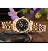 CHENXI Gold Luxury Watch For Women - Waterproof Rhinestone Watch Stainless Steel Bracelet Black