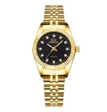 CHENXI Gold Luxury Watch For Women - Waterproof Rhinestone Watch Stainless Steel Bracelet Black